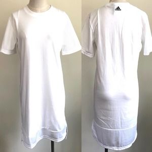 Adidas Women’s Boxy Mesh Trim Tee T- Shirt Dress SZ Small White NWT